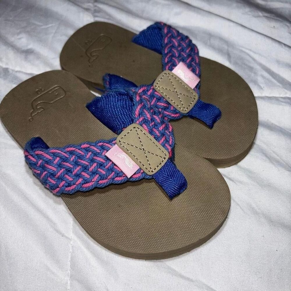 Vinyard Vines Toddler Girl Blue and Pink flip flop Sandals